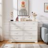 Bedroom dresser, 9 drawer long dresser with antique handles, wood chest of drawers for kids room, living room, entry and hallway, White