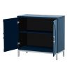 TREXM Simple Storage Cabinet Accent Cabinet with Solid Wood Veneer and Metal Leg Frame for Living Room, Entryway, Dining Room (Navy)