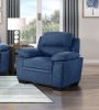 Plush Seating Chair 1pc Blue Textured Fabric Channel Tufting Solid Wood Frame Modern Living Room Furniture