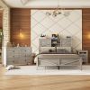 3-Pieces Bedroom Sets Queen Size Farmhouse Platform Bed with Double Sliding Door Storage Headboard and Charging Station