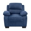 Plush Seating Chair 1pc Blue Textured Fabric Channel Tufting Solid Wood Frame Modern Living Room Furniture