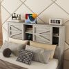 3-Pieces Bedroom Sets Queen Size Farmhouse Platform Bed with Double Sliding Door Storage Headboard and Charging Station