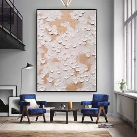 Hand Painted Oil Painting White Beige Floral textured Painting Palette Knife 3D Abstract Painting Hand-painted Acrylic Paintings Minimalist Wall Art f (Style: 01, size: 50X70cm)