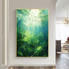 Hand Painted Oil Painting Abstract Water Scenery Oil Painting on Canvas Original Landscape Painting Living Room Home Decor Green Wall Art Custom Plant (Style: 01, size: 60X90cm)
