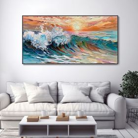 Modern Abstract Handmade Oil Painting Abstract Wave Knife Brush Wall Art Original Artist Colorful Art Decor Living Room Sunset Sunrise Ocean Landscape (Style: 01, size: 120x240cm)