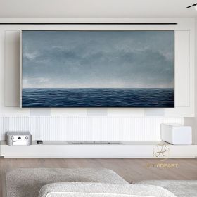 Hand Painted Blue Ocean Wave Landscape Oil Painting On Canvas Large Abstract Custom Original Sea Beach Acrylic Painting Living Room Wall Art Home Deco (Style: 01, size: 40x80cm)