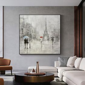 Handmade Oil Painting Abstract Rainy Paris City Landscape Wall Art Large Original Eiffel Tower Oil Painting On Canvas Modern Cityscape Painting For Be (Style: 01, size: 50x50cm)