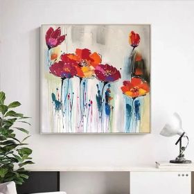 Handmade Oil Painting Abstract Floral Painting Large Canvas Painting Pink Flower Art Texture Colorful Oil Painting White Oversize Room Wall Art Pictur (Style: 01, size: 60x60cm)