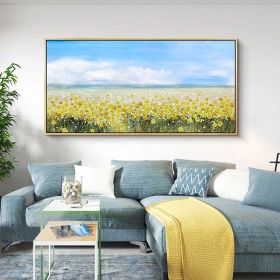 oil painting flower on canvas original flower painting yellow flower painting blue sky painting landscape painting living room wall art (Style: 01, size: 100x200cm)