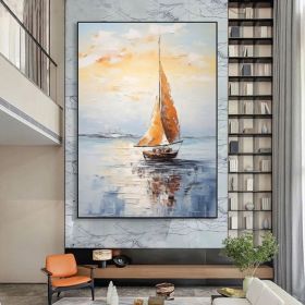 Large Blue Seascape Wall Painting Abstract Sailing Oil Painting Original Ocean Sailboat Art Sea Landscape Painting Living Room Wall Decor (Style: 01, size: 50X70cm)