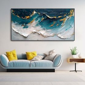 Hand Painted Abstract Ocean Landscape Canvas Oil Painting Beach Dynamic Wave Hand Painted Wall Art Ink Thick Texture Knife Painting Office Decor Gift (Style: 01, size: 40x80cm)