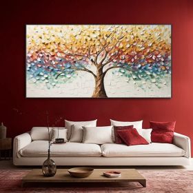 Hand Painted Flower Tree Oil Painting Abstract Life Colorful Tree Canvas Artwork Hand Heavy Texture Botanical Natural Landscape Home Wall Decor Gift F (Style: 01, size: 60x120cm)