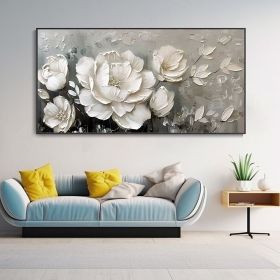 Hand Painted Abstract White Floral Texture Oil Painting Creative Gift Gray Background Hand Modern Art Wall Decor Handcrafted Bedroom Impasto Canvas Ar (Style: 01, size: 80x160cm)