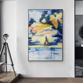 Handmade Oil Painting West Cowboy Abstract Painting Navy Blue Orange Textured Landscape Painting On Canvas Livingroom Modern Style Wall Art Original S (Style: 01, size: 140x210cm)