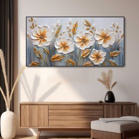 Handmade Oil Painting Minimalist Abstract Floral Thick Texture Oil Painting Spring Flowers Landscape Bright Yellow White Tones Knife Hand Art Modern W (Style: 01, size: 120x240cm)
