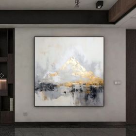 Hand Painted Minimalist Abstract Mountain Oil Painting Extra Large Landscape Wall Art Gray Gold Canvas Painting On Canvas Large Wall Art Living Room P (Style: 01, size: 50x50cm)