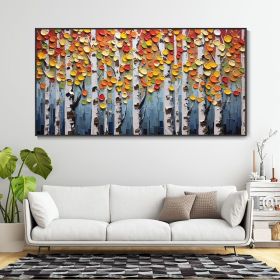 Textured Hand Painted Oil Painting Colorful Trees Abstract Forest Birch Woods Home Wall Decor Modern Boho Impressionist Bedroom Landscape Art (Style: 01, size: 120x240cm)