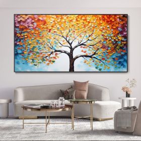 Hand Painted Abstract Oil Painting Landscape Textured Knife Original Artwork Boho Decor Colorful Tree Texture Canvas Wall Hanging Christmas Gift Home (Style: 01, size: 140x280cm)