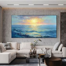 Hand Painted Original Seascape Oil Painting On Canvas Large Abstract Textured Sea Landscape Sunrise Ocean Wall Art Custom Modern Trendy Living Room De (Style: 01, size: 120x240cm)