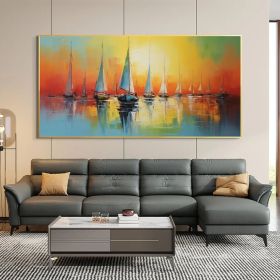 Abstract Sailboat Oil Painting On Canvas Large Wall Art Original Nautical Art Ocean Landscape Art Sunset Decor Custom Painting Home Decor (Style: 01, size: 60x120cm)