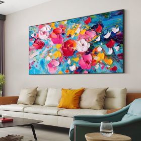 Original Blooming Floral Oil Painting on Canvas Large Abstract Colorful Flower Painting Modern Textured Wall Art  Living Room Wall Decor (Style: 01, size: 100x200cm)