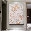 Hand Painted Oil Painting White Beige Floral textured Painting Palette Knife 3D Abstract Painting Hand-painted Acrylic Paintings Minimalist Wall Art f