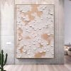 Hand Painted Oil Painting White Beige Floral textured Painting Palette Knife 3D Abstract Painting Hand-painted Acrylic Paintings Minimalist Wall Art f